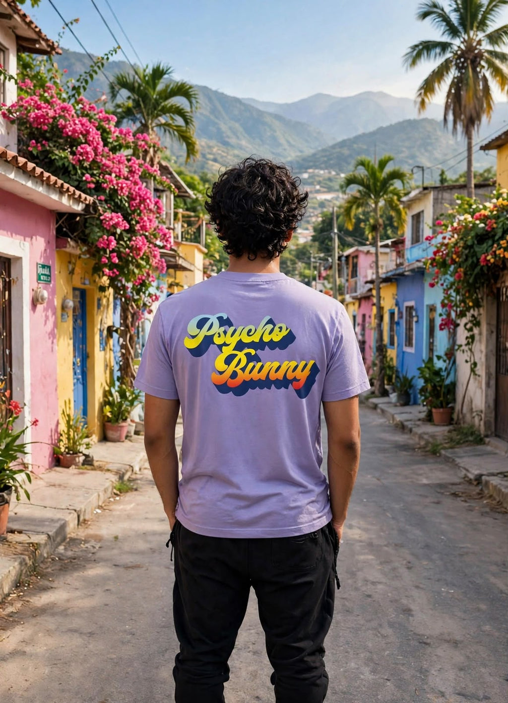 Playera lila vista posterior con modelo