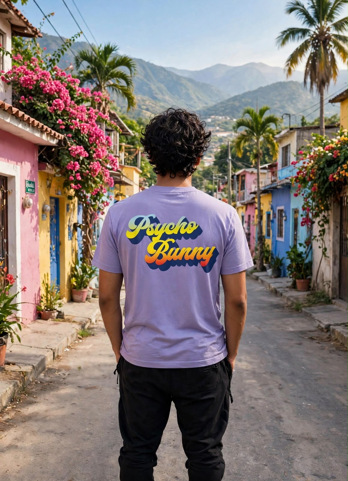 Playera lila vista posterior con modelo