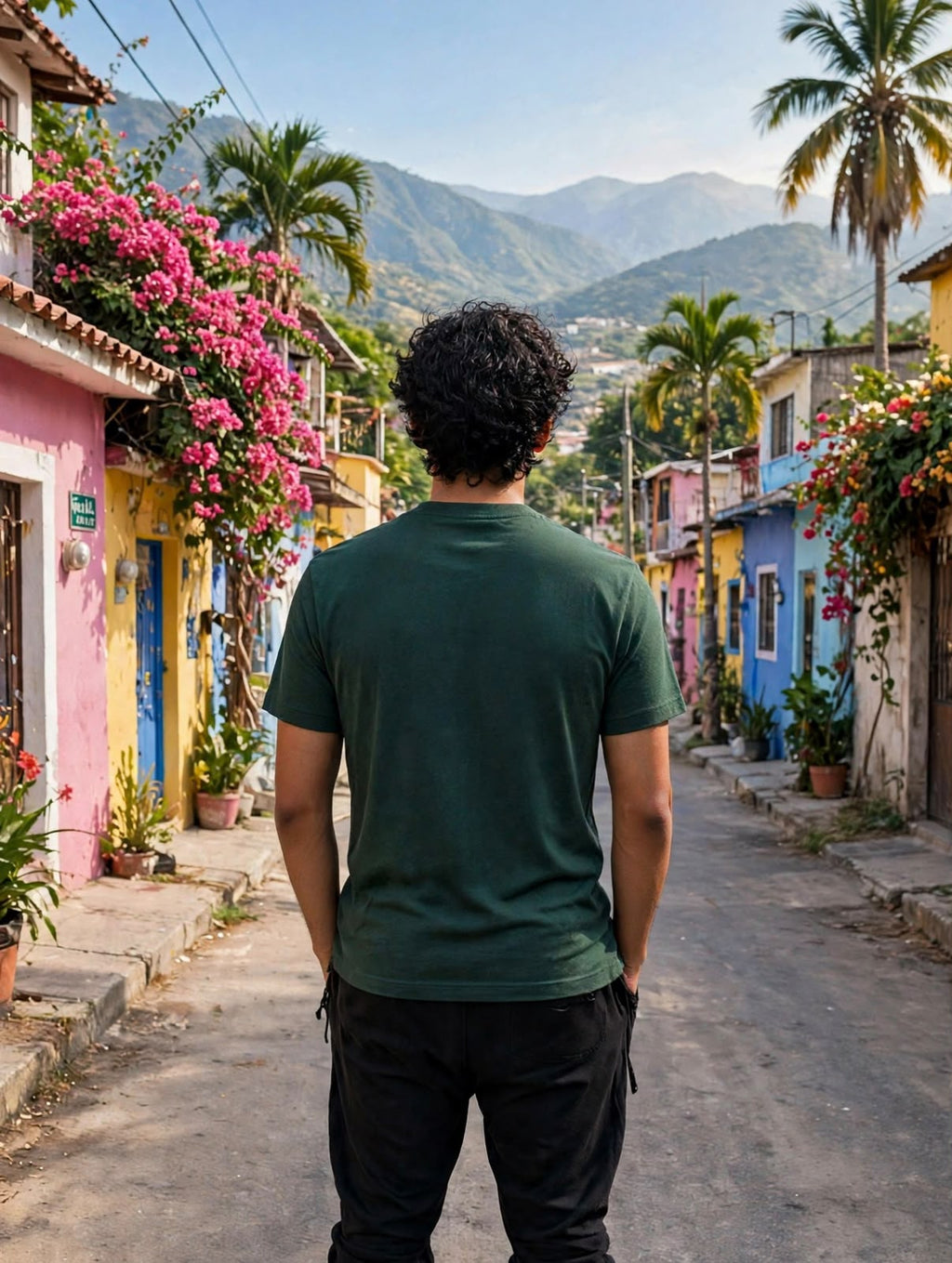 Playera verde oscuro vista posterior con modelo