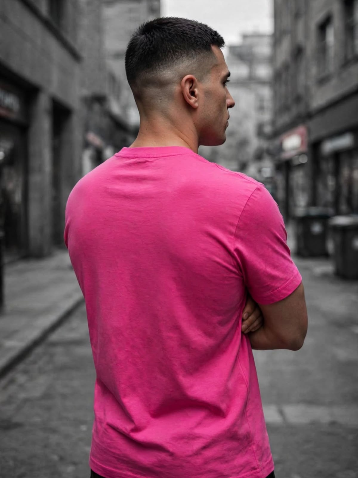 Playera Psycho Bunny rosa, vista trasera con modelo