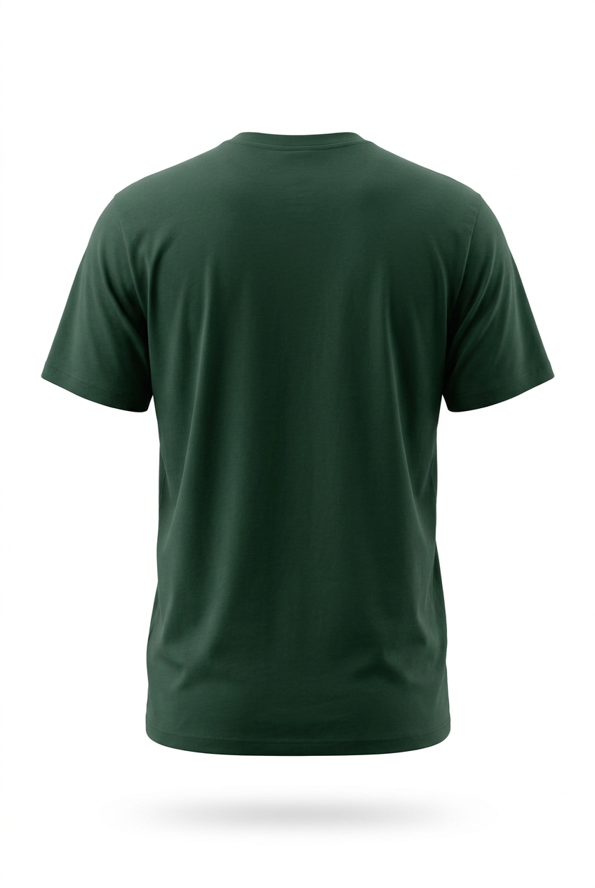 Playera verde oscuro en maniquí invisible 3D de espalda