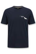 Playera BOSS azul marino, frente en maniquí invisible