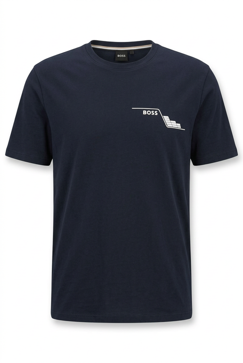 Playera BOSS azul marino, frente en maniquí invisible