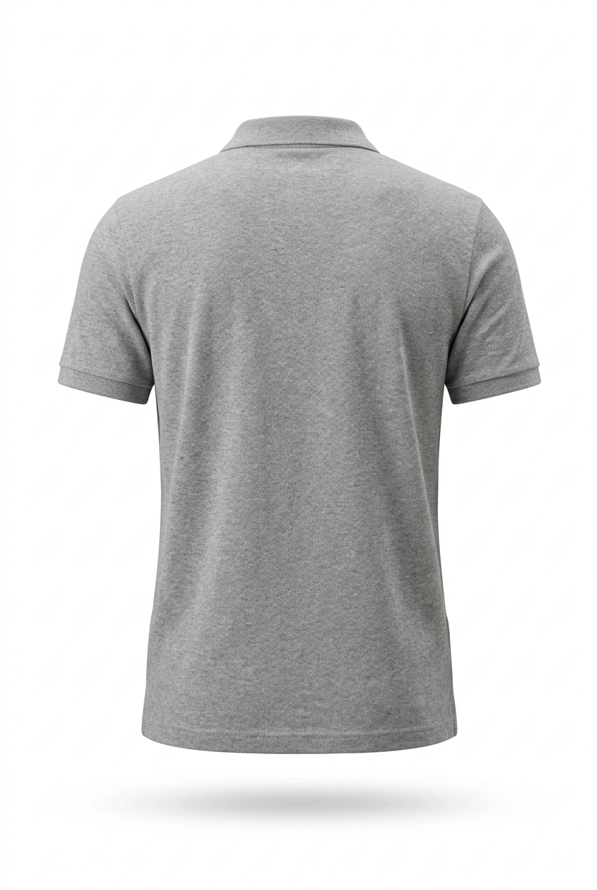 Polo gris para hombre en maniquí invisible 3D de espalda