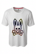Playera blanca Psycho Bunny, frente en maniquí invisible
