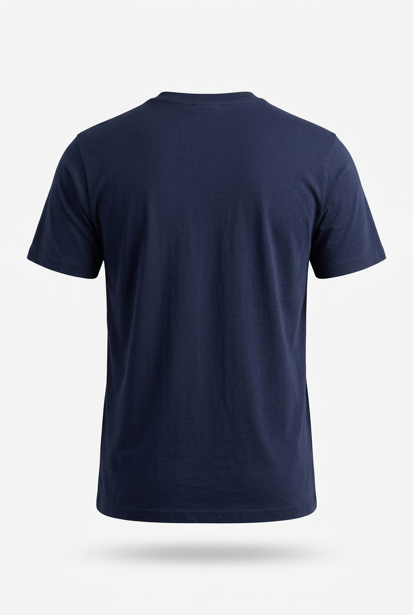 Playera azul marino, espalda en maniquí invisible