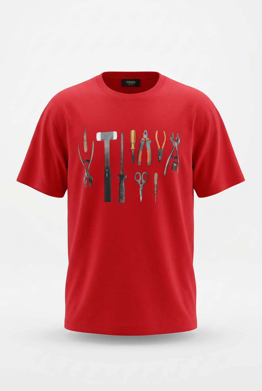 Playera roja en maniquí invisible 3D con volumen suave y fondo blanco