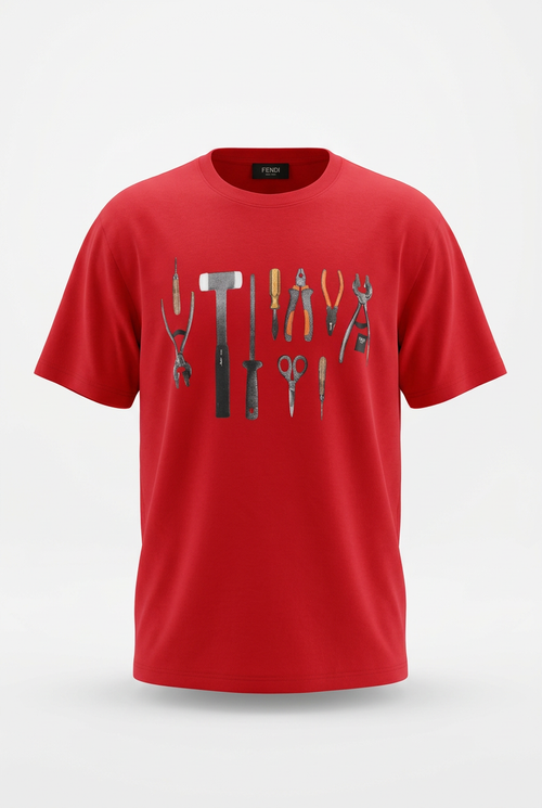 Playera roja en maniquí invisible 3D con volumen suave y fondo blanco